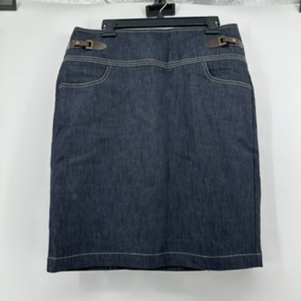 NWT Dressbarn Denim Skirt Women's Size 14 Dark Wash Blue Pencil Style Career